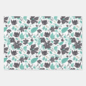 Feuille De Papier Cadeau Clématite Aquarelle Gris Sarcelle Floral (Devant)