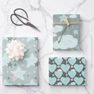 Feuille De Papier Cadeau Clouds, étoiles et coeurs Infirmière envelopper ca