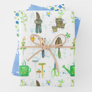 Feuille De Papier Cadeau Club de jardin fleurs d'été outils herbes bleues