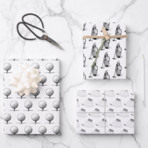 Feuille De Papier Cadeau Clubs de golf, Sacs de golf, Tee de golf noir