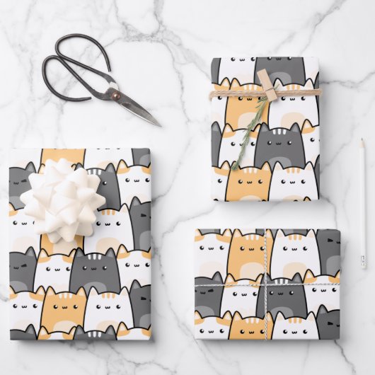 Feuille De Papier Cadeau Coachella Chats Jaune Et Gris Motif Sans Faille (Recto)