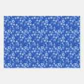 Feuille De Papier Cadeau Cobalt Blue Tropical Flowers and Leaves 3 Patterns (Devant)