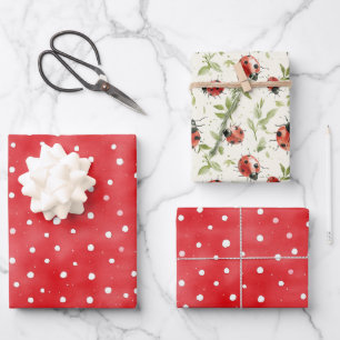 Feuille De Papier Cadeau Coccinelle Rouge Points Blancs Anniversaire