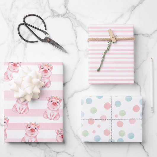 Feuille De Papier Cadeau Cochon d'aquarelle Whimsical (Recto)