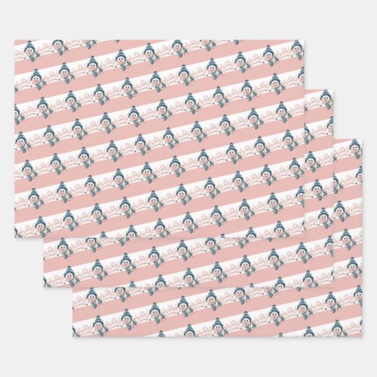 Feuille De Papier Cadeau Cochon d'hiver (Lot)