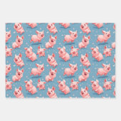 Feuille De Papier Cadeau Cochons colorés heureux (Devant)