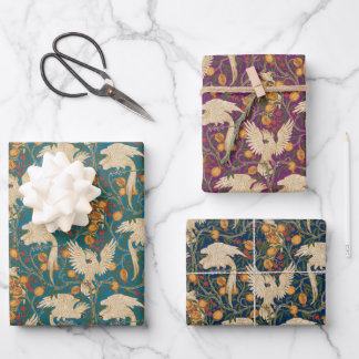 Feuille De Papier Cadeau Cockatoo and Pomegranate by Walter Crane Dark