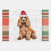 Feuille De Papier Cadeau Cocker Spaniel Chien Rouge et Vert Plaid Noël (Devant)