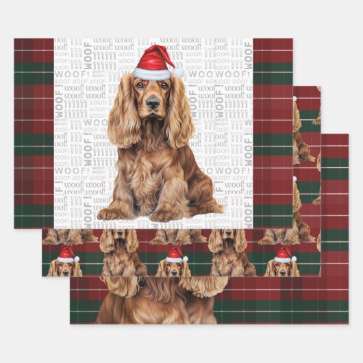 Feuille De Papier Cadeau Cocker Spaniel Dog Red and Green Plaid Christmas (Lot)