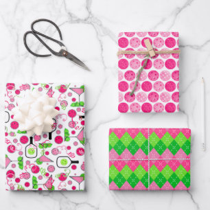Feuille De Papier Cadeau Cocktail de Pickleball Préparatifs Rose Vert Céléb