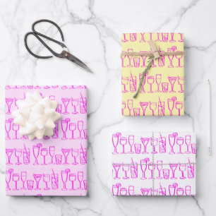 Feuille De Papier Cadeau Cocktail Whimsical Boissons Vin Party Pink Cadeau