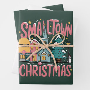 Feuille De Papier Cadeau Code Postal Personnalisé Noël Petit Village Rose