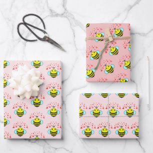Feuille De Papier Cadeau Cœur d'amour Abeille Heureuse