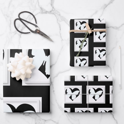 Feuille De Papier Cadeau Cœur de papillon (Recto)
