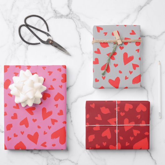 Feuille De Papier Cadeau Coeur moderne Confetti Valentines Trio (Recto)