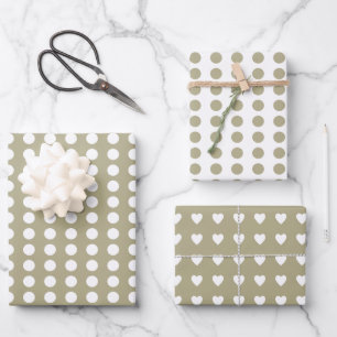 Feuille De Papier Cadeau Coeur Pois sage blanc