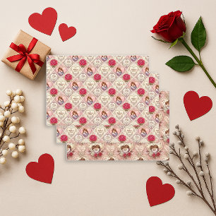 Feuille De Papier Cadeau Cœur romantique vintage et duo Cupidon de la Saint