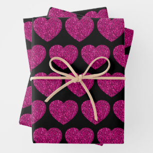 Feuille De Papier Cadeau Coeur rose chaud faux parties scintillant scintill