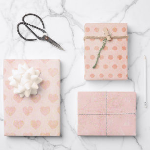 Feuille De Papier Cadeau Cœur Rose Doré Aquarelle Pastel