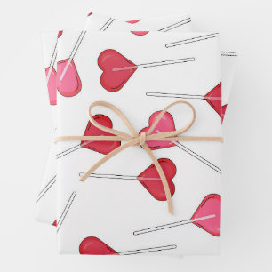 Feuille De Papier Cadeau Coeur rouge mignon Valentine   Motif Lollipop