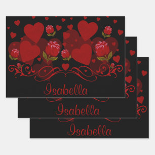 Feuille De Papier Cadeau Coeur rouge, roses rouges pour la Saint Valentin