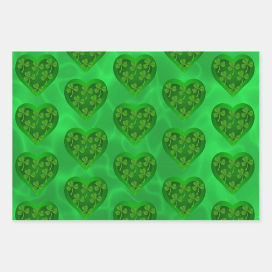 Feuille De Papier Cadeau Coeur vert avec Shamrock (Devant 2)