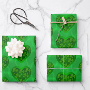 Feuille De Papier Cadeau Coeur vert avec Shamrock