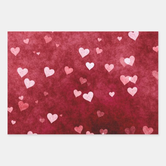 Feuille De Papier Cadeau Coeurs aquarelle (Devant 3)