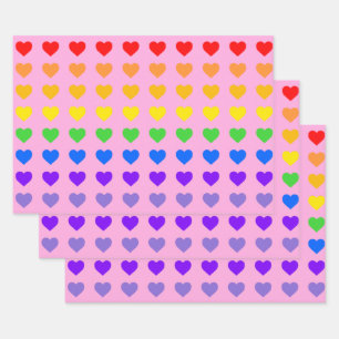 Feuille De Papier Cadeau Coeurs arc-en-ciel Arrière - plan rose