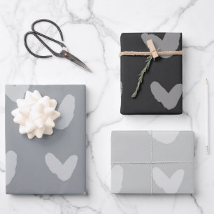 Feuille De Papier Cadeau Coeurs artistiques doux amour noir gris Mariage am