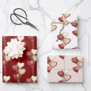 Feuille De Papier Cadeau Cœurs Ballons Rouge Crème Amour dans l'air