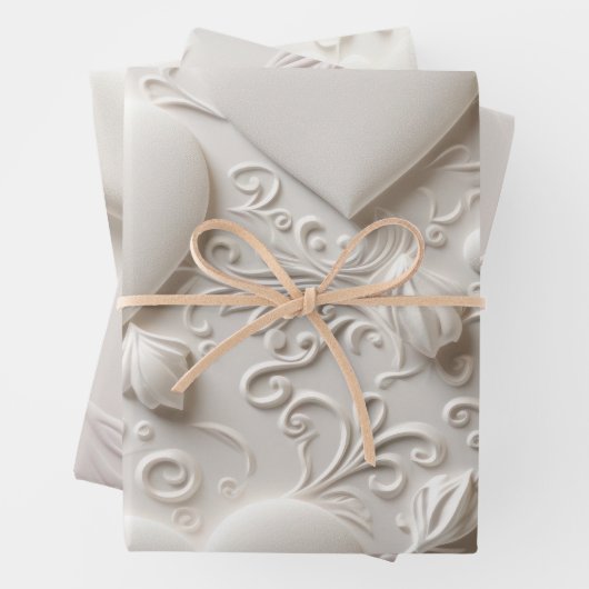 Feuille De Papier Cadeau Coeurs Blancs (Aspect Embossé) (En situation)