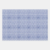 Feuille De Papier Cadeau Cœurs blancs sur lin bleu foncé (Devant)