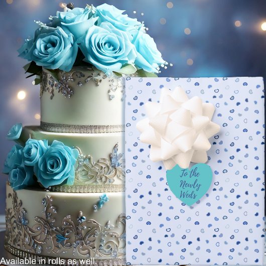Feuille De Papier Cadeau Cœurs - Bleu foncé sur bleu clair