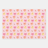 Feuille De Papier Cadeau Coeurs bonbons mignons texte modifiable rose orang (Devant)