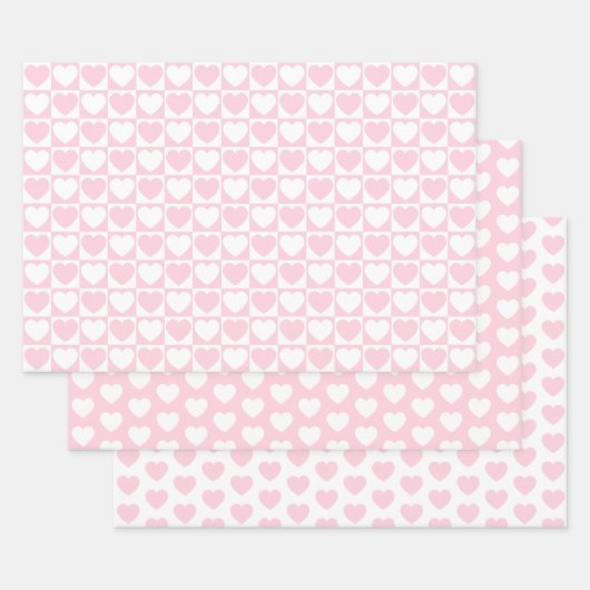 Feuille De Papier Cadeau Coeurs clairs roses et blancs (Lot)