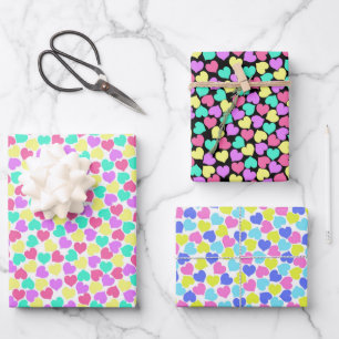Feuille De Papier Cadeau Coeurs colorés 3 Ensembles de plats