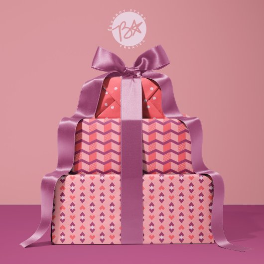 Feuille De Papier Cadeau Coeurs d'amour géométriques, points et rayures Che