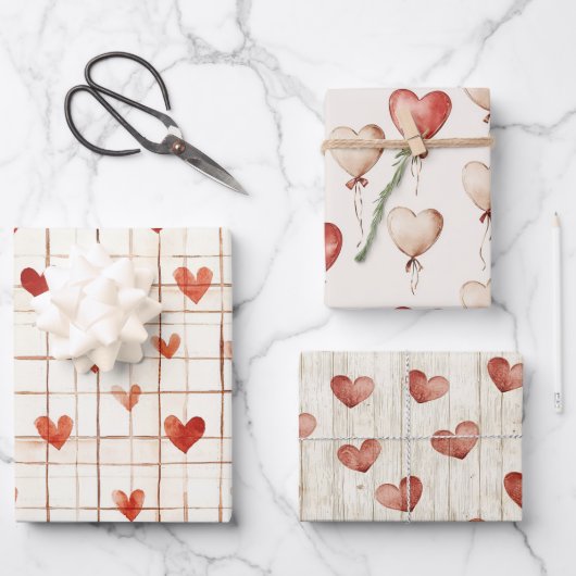 Feuille De Papier Cadeau Coeurs de crème rouge Ballons Anniversaire (Recto)