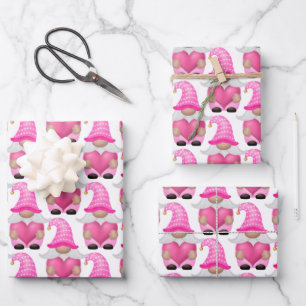 Feuille De Papier Cadeau Cœurs de gnomes roses Bois scandinave Mignon