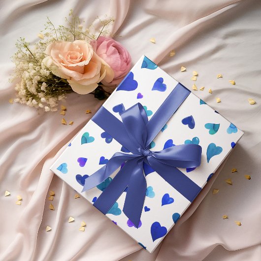 Feuille De Papier Cadeau Coeurs de la Saint Valentin - bleu