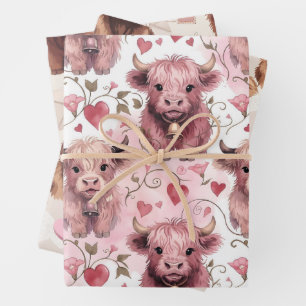 Feuille De Papier Cadeau Cœurs de la Saint-Valentin de vache des Highlands 