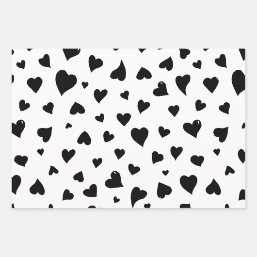 Feuille De Papier Cadeau Coeurs de la Saint Valentin - noir et blanc (Devant 3)