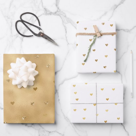 Feuille De Papier Cadeau Coeurs de Parties scintillant Gold Glam (Recto)