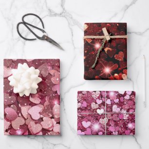 Feuille De Papier Cadeau Coeurs de Parties scintillant rouge Bourgogne