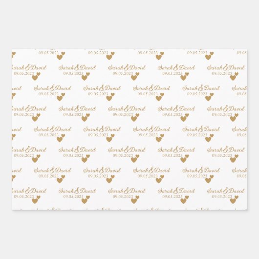 Feuille De Papier Cadeau Coeurs d'or Mariage personnalisés (Devant 2)