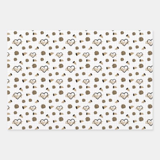 Feuille De Papier Cadeau Coeurs dorés, Pom Poms, Motif mégaphone (Devant)