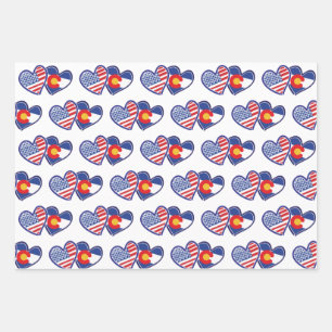 Feuille De Papier Cadeau Coeurs du drapeau du Colorado et des USA