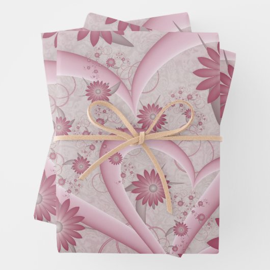 Feuille De Papier Cadeau Coeurs et fleurs Abstraits roses Aimer l'art fract (En situation)