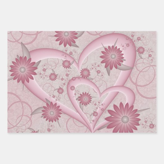 Feuille De Papier Cadeau Coeurs et fleurs Abstraits roses Aimer l'art fract (Devant)